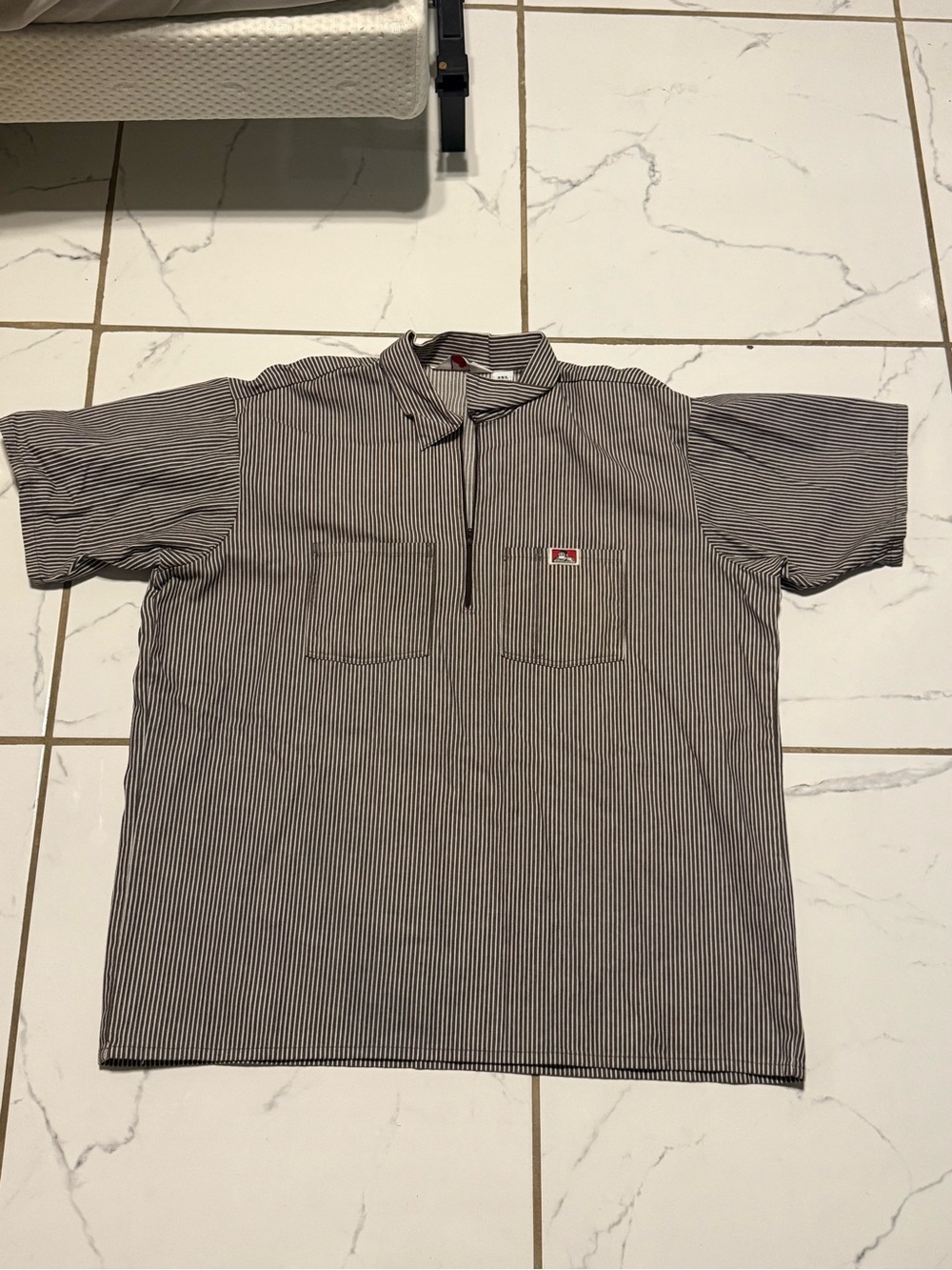 Ben Davis Black and White Pinstripe Short Sleeve Polo